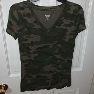 Camouflage v-neck top